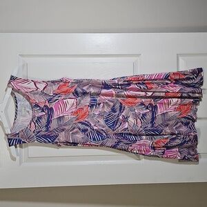 Cupio Tropical Floral Leaf Print Pink Blue Sleeveless Dress Pockets Modest SizeM
